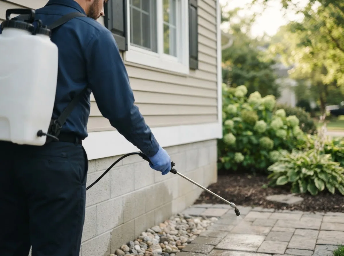 Pest control technician inspecting a home in Gays, IL